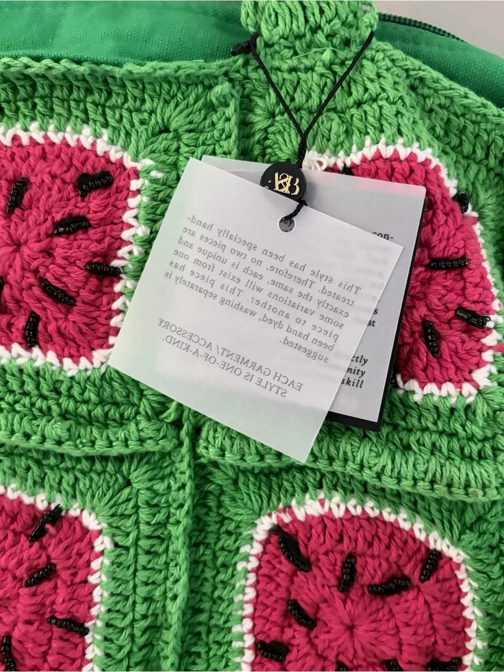 America & Beyond Watermelon Crochet Tote Bag Beaded Granny Square NWT